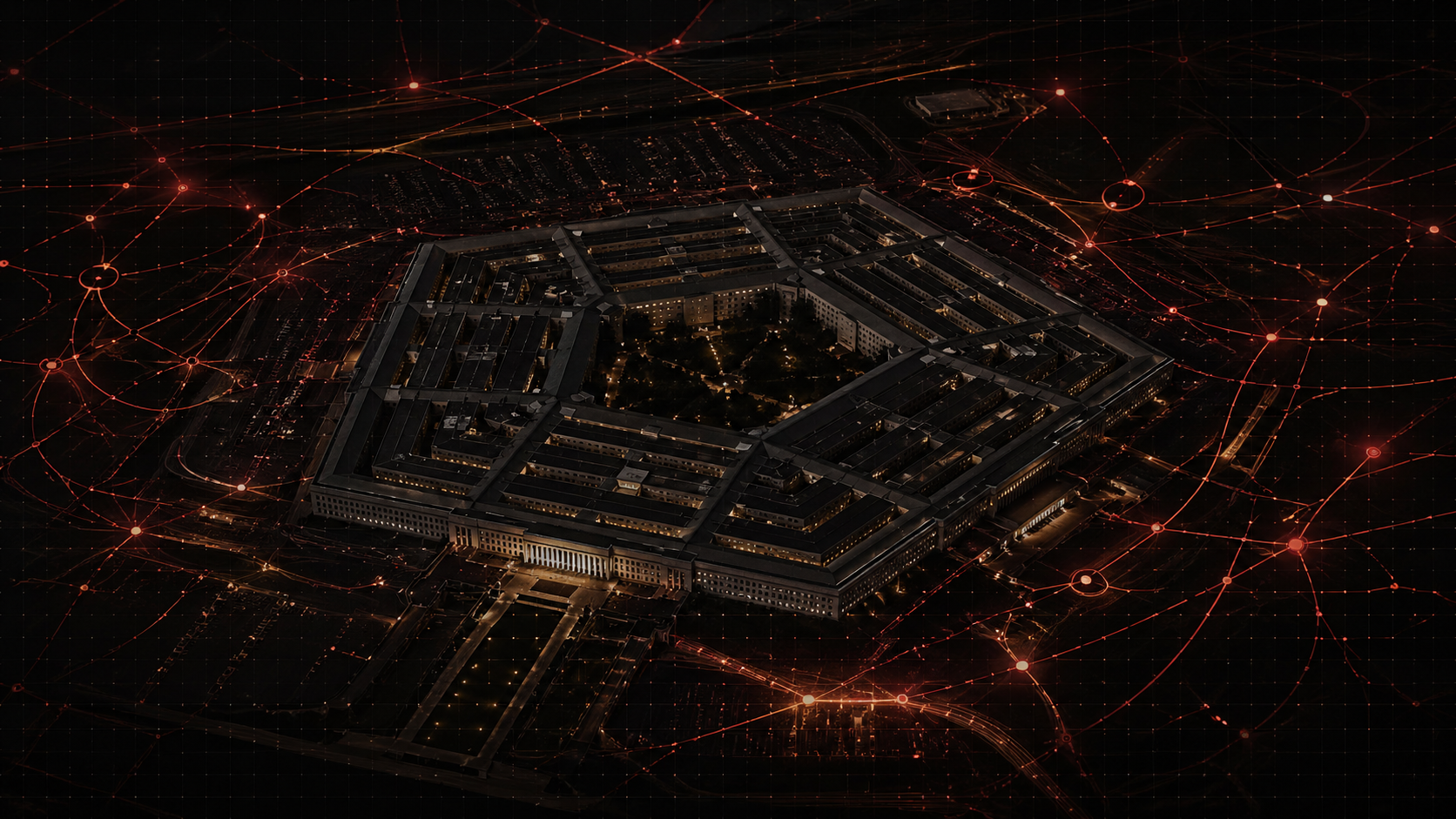 Pentagon aerial with AI network overlay